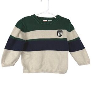 McKids Striped Crewneck Sweater Toddler 24M Green Navy Cream Vintage Preppy Knit